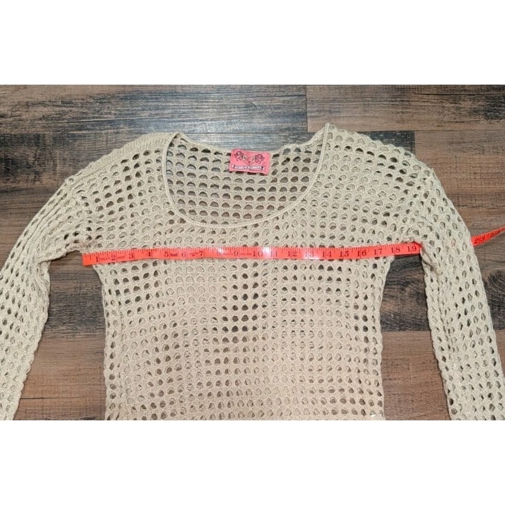 Womens Beige L Crochet Open Knit Pullover Sweater Beach Cover Up Boho Stagecoach - Picture 4 of 9
